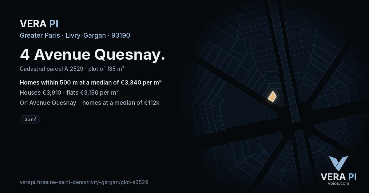 4 Avenue Quesnay, Livry-Gargan at night – the plot lit, the parcels around coloured by the prices near them