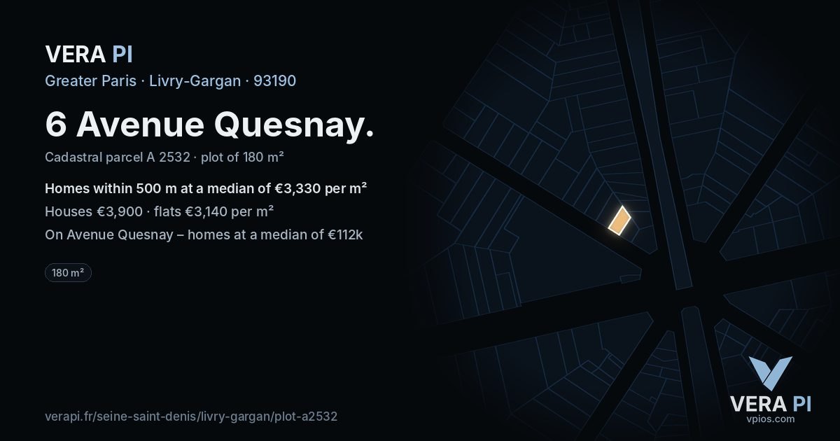 6 Avenue Quesnay, Livry-Gargan at night – the plot lit, the parcels around coloured by the prices near them