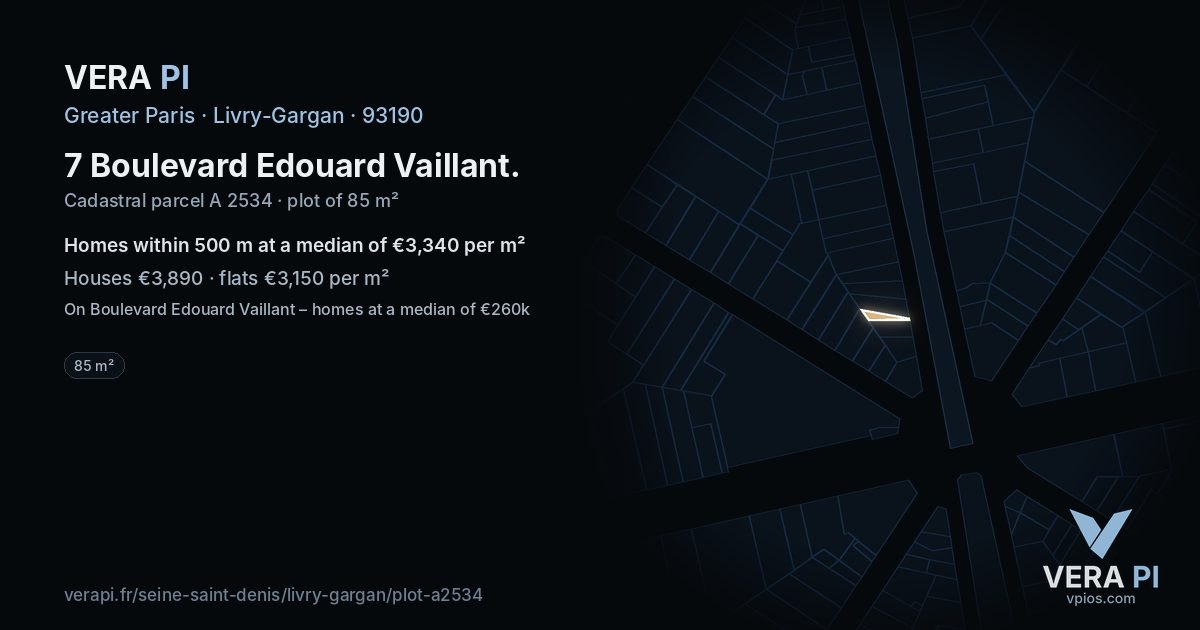 7 Boulevard Edouard Vaillant, Livry-Gargan at night – the plot lit, the parcels around coloured by the prices near them