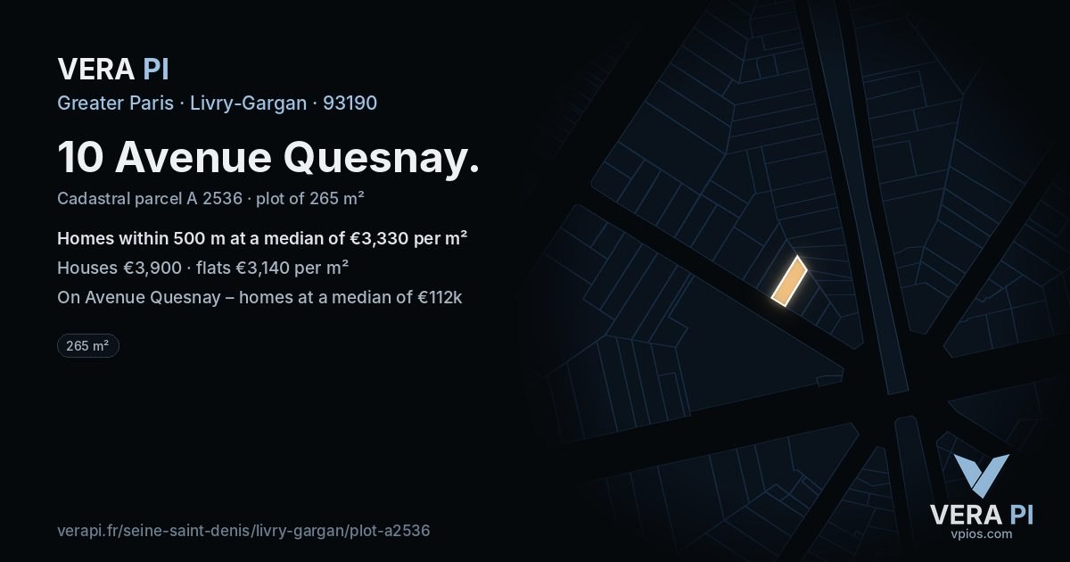 10 Avenue Quesnay, Livry-Gargan at night – the plot lit, the parcels around coloured by the prices near them