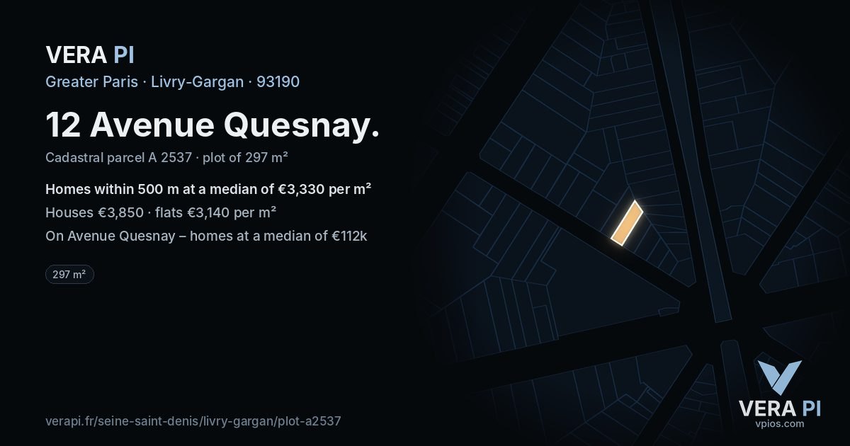 12 Avenue Quesnay, Livry-Gargan at night – the plot lit, the parcels around coloured by the prices near them