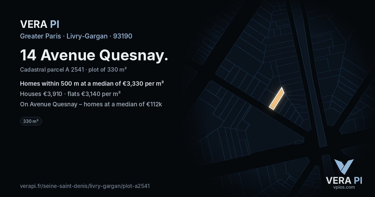 14 Avenue Quesnay, Livry-Gargan at night – the plot lit, the parcels around coloured by the prices near them