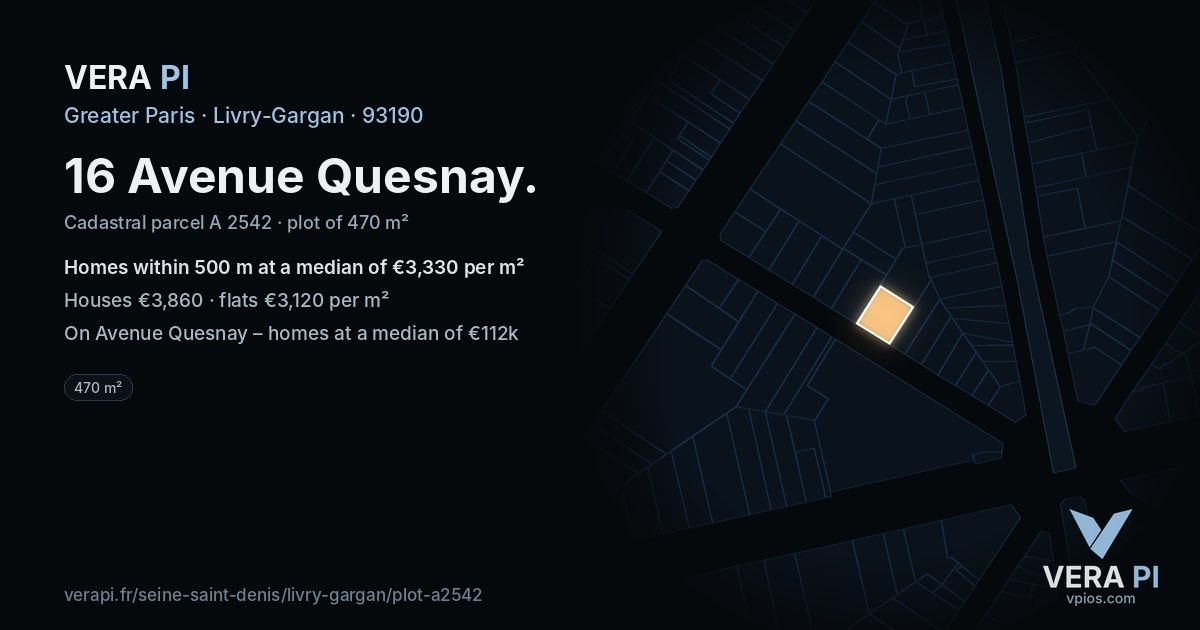 16 Avenue Quesnay, Livry-Gargan at night – the plot lit, the parcels around coloured by the prices near them