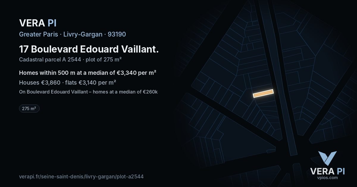 17 Boulevard Edouard Vaillant, Livry-Gargan at night – the plot lit, the parcels around coloured by the prices near them