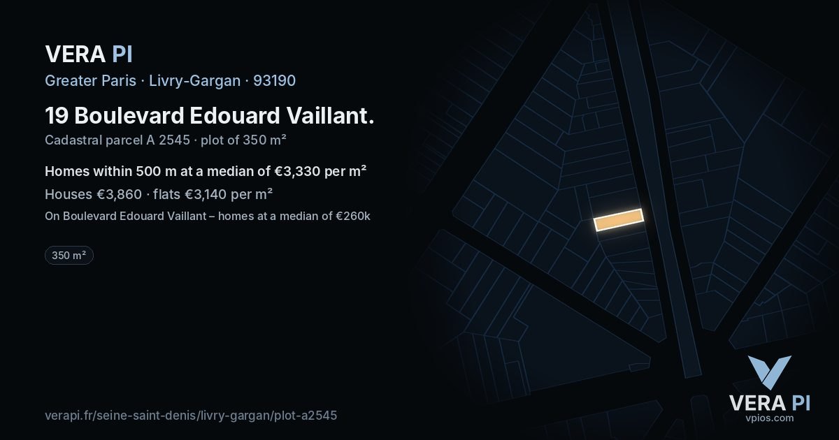 19 Boulevard Edouard Vaillant, Livry-Gargan at night – the plot lit, the parcels around coloured by the prices near them