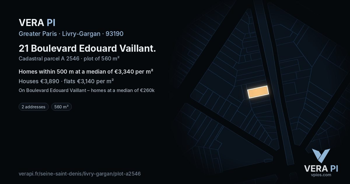 21 Boulevard Edouard Vaillant, Livry-Gargan at night – the plot lit, the parcels around coloured by the prices near them