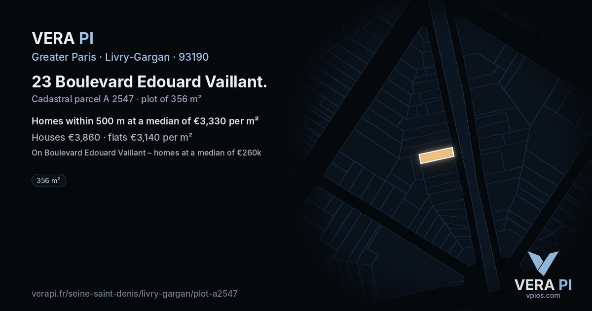 23 Boulevard Edouard Vaillant, Livry-Gargan at night – the plot lit, the parcels around coloured by the prices near them