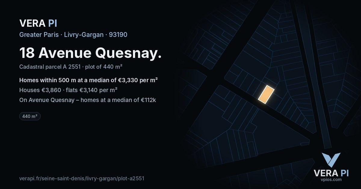 18 Avenue Quesnay, Livry-Gargan at night – the plot lit, the parcels around coloured by the prices near them