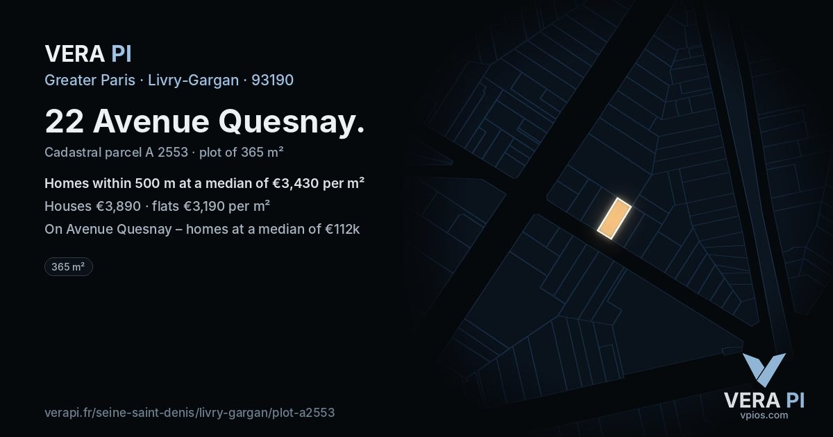 22 Avenue Quesnay, Livry-Gargan at night – the plot lit, the parcels around coloured by the prices near them