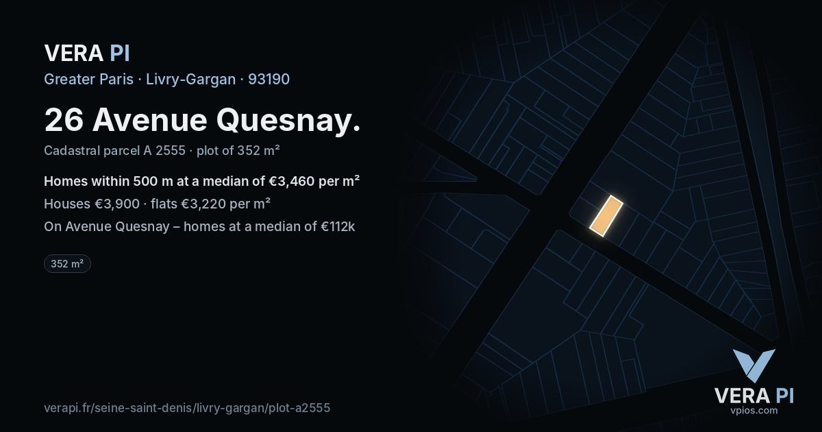 26 Avenue Quesnay, Livry-Gargan at night – the plot lit, the parcels around coloured by the prices near them