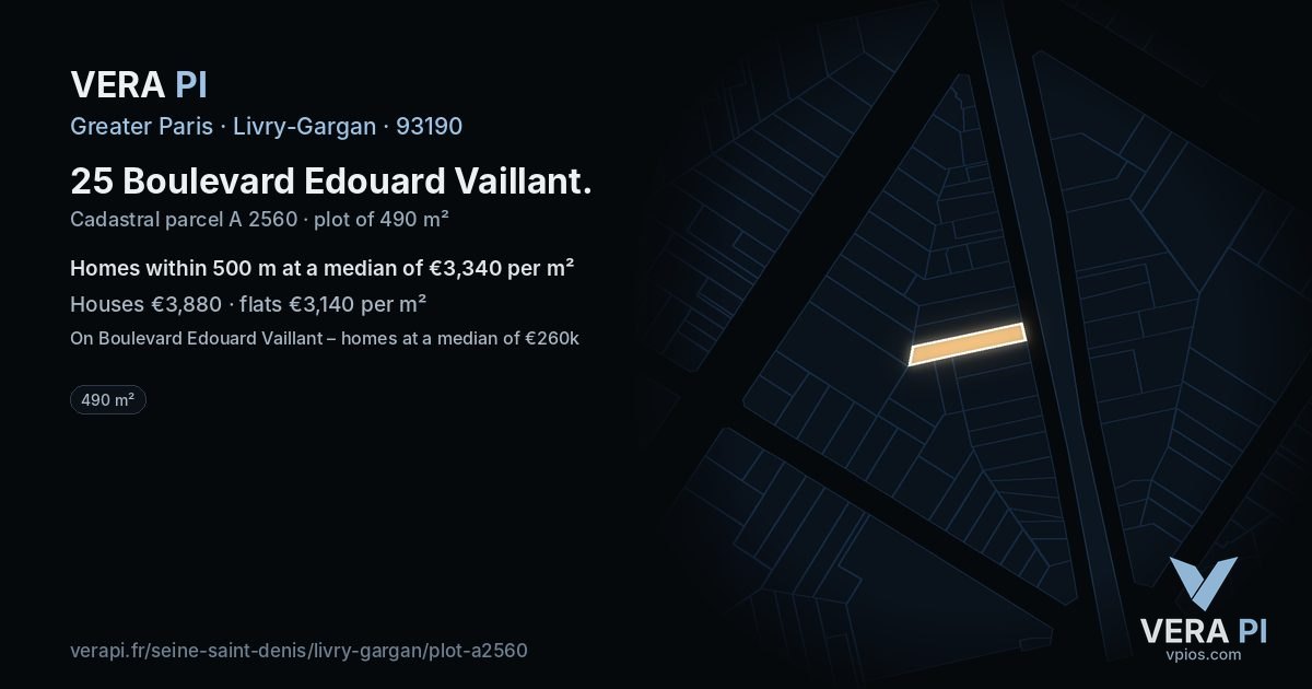 25 Boulevard Edouard Vaillant, Livry-Gargan at night – the plot lit, the parcels around coloured by the prices near them