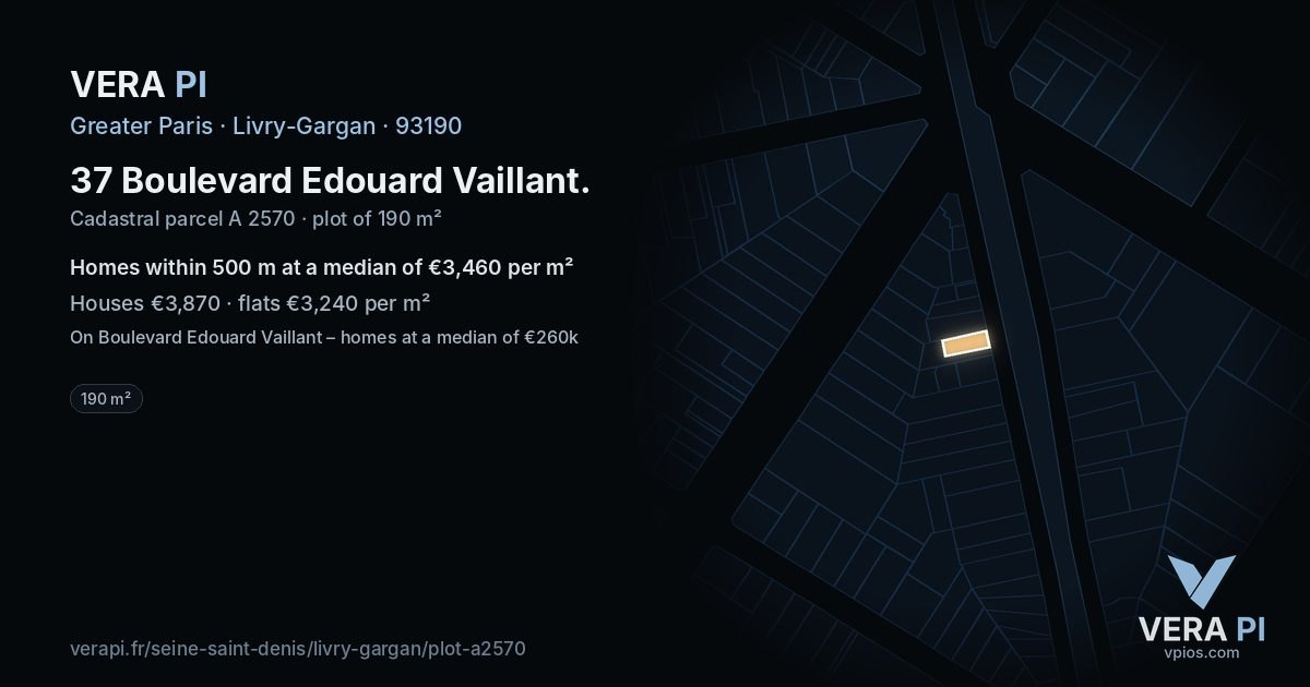 37 Boulevard Edouard Vaillant, Livry-Gargan at night – the plot lit, the parcels around coloured by the prices near them