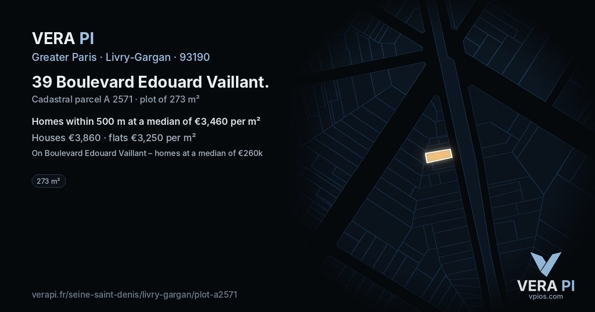 39 Boulevard Edouard Vaillant, Livry-Gargan at night – the plot lit, the parcels around coloured by the prices near them