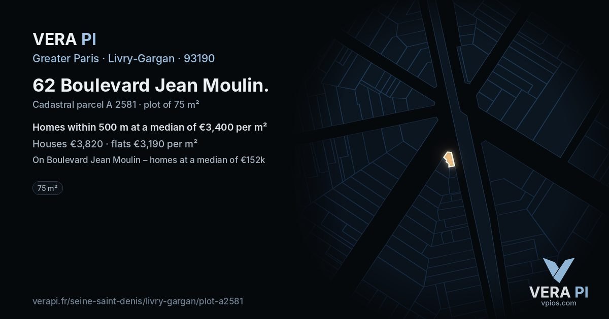 62 Boulevard Jean Moulin, Livry-Gargan at night – the plot lit, the parcels around coloured by the prices near them