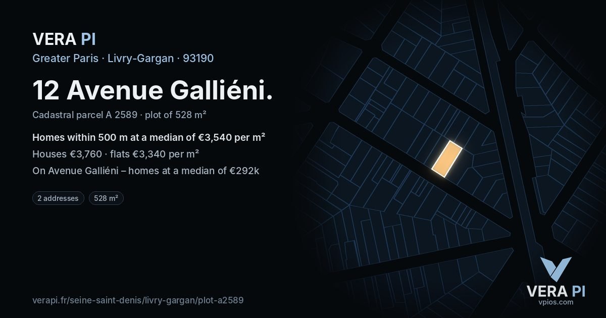 12 Avenue Galliéni, Livry-Gargan at night – the plot lit, the parcels around coloured by the prices near them