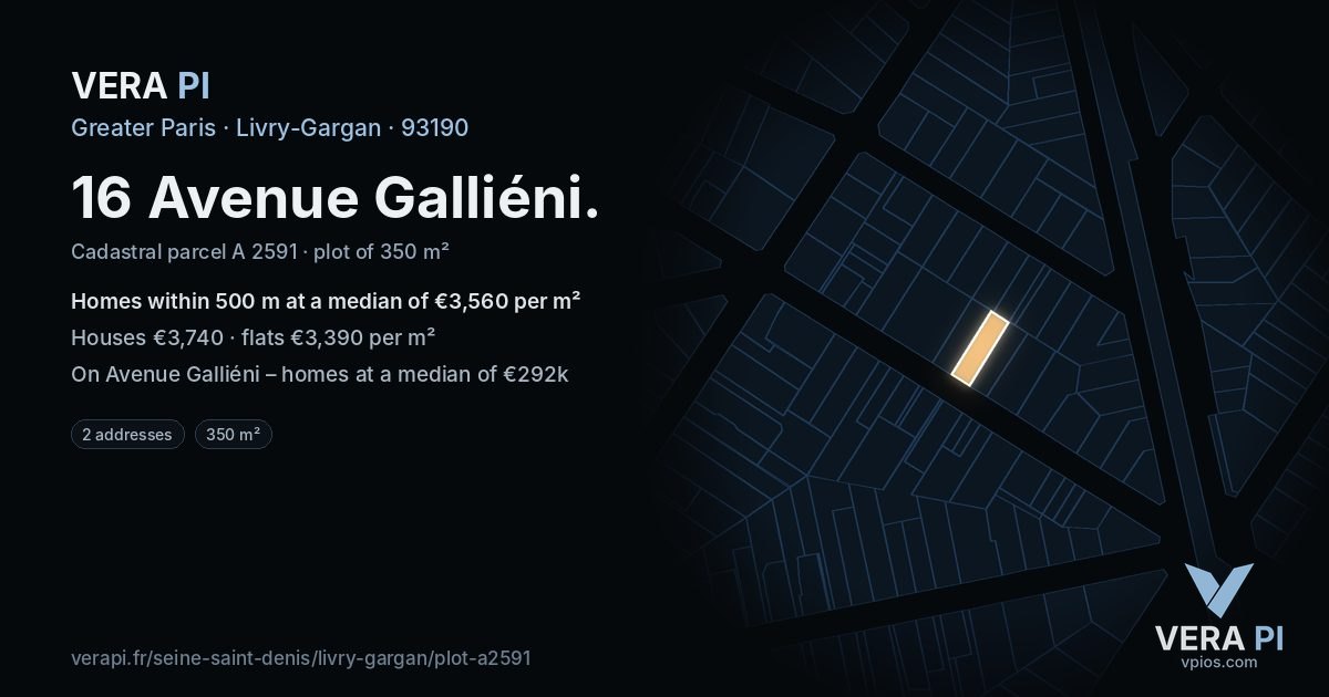 16 Avenue Galliéni, Livry-Gargan at night – the plot lit, the parcels around coloured by the prices near them