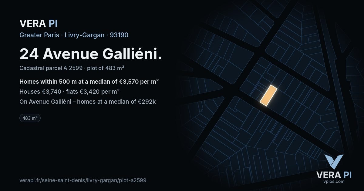 24 Avenue Galliéni, Livry-Gargan at night – the plot lit, the parcels around coloured by the prices near them