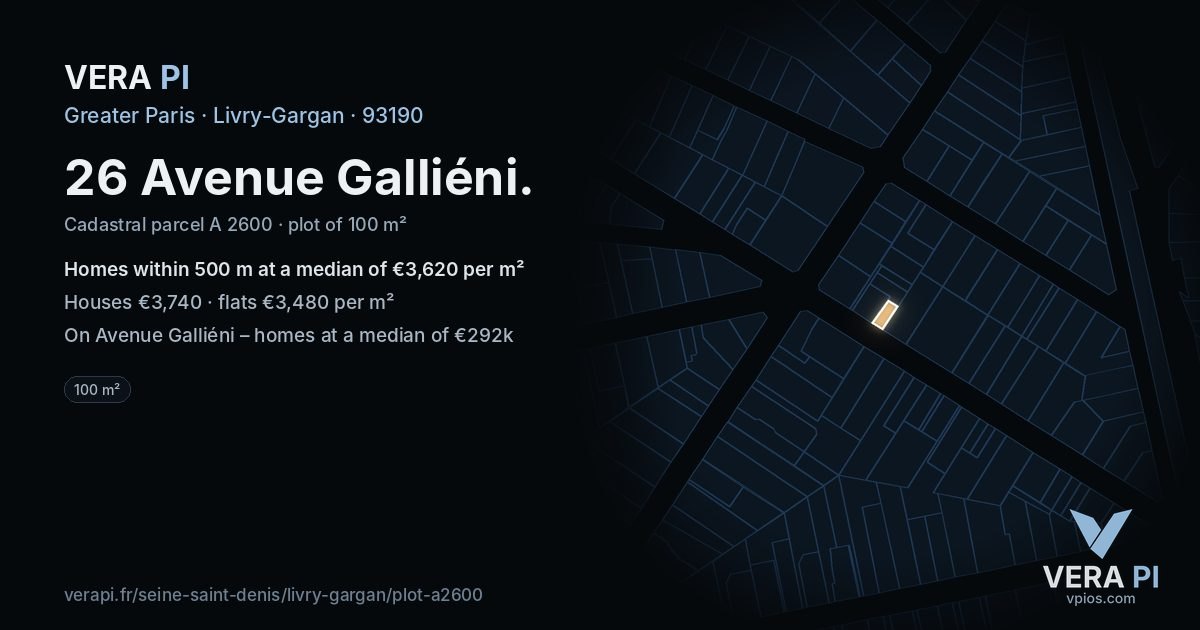 26 Avenue Galliéni, Livry-Gargan at night – the plot lit, the parcels around coloured by the prices near them