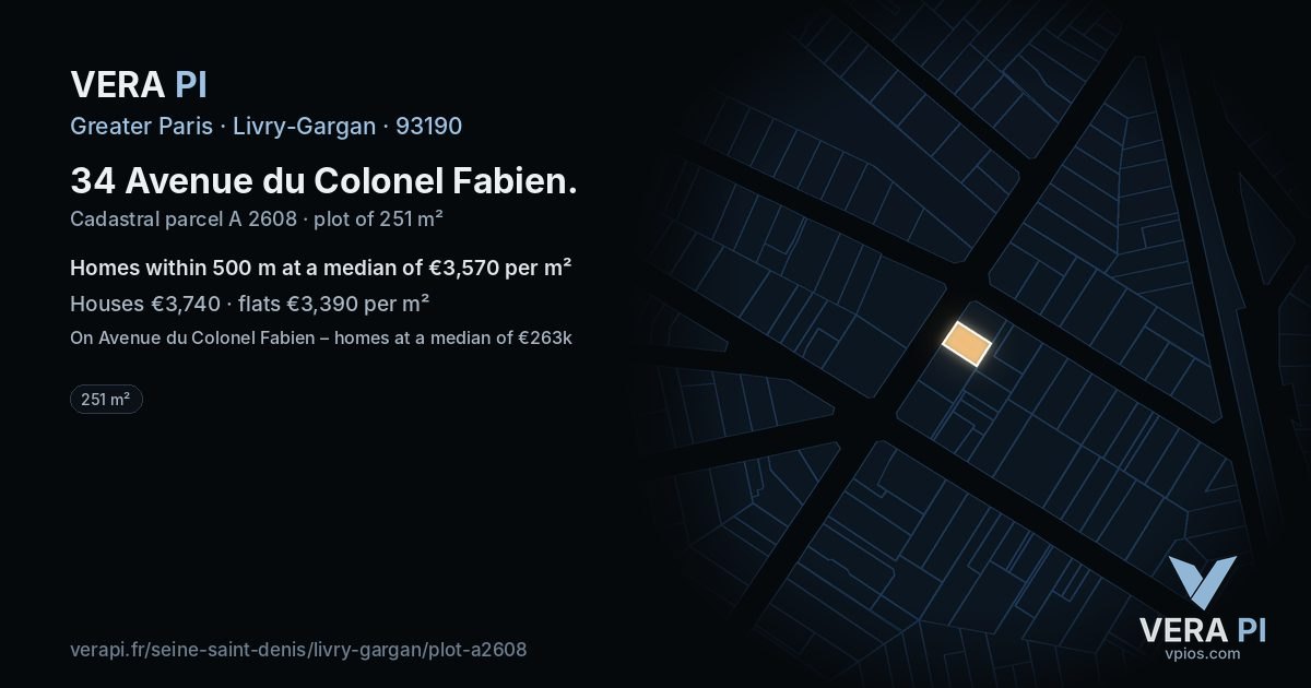 34 Avenue du Colonel Fabien, Livry-Gargan at night – the plot lit, the parcels around coloured by the prices near them