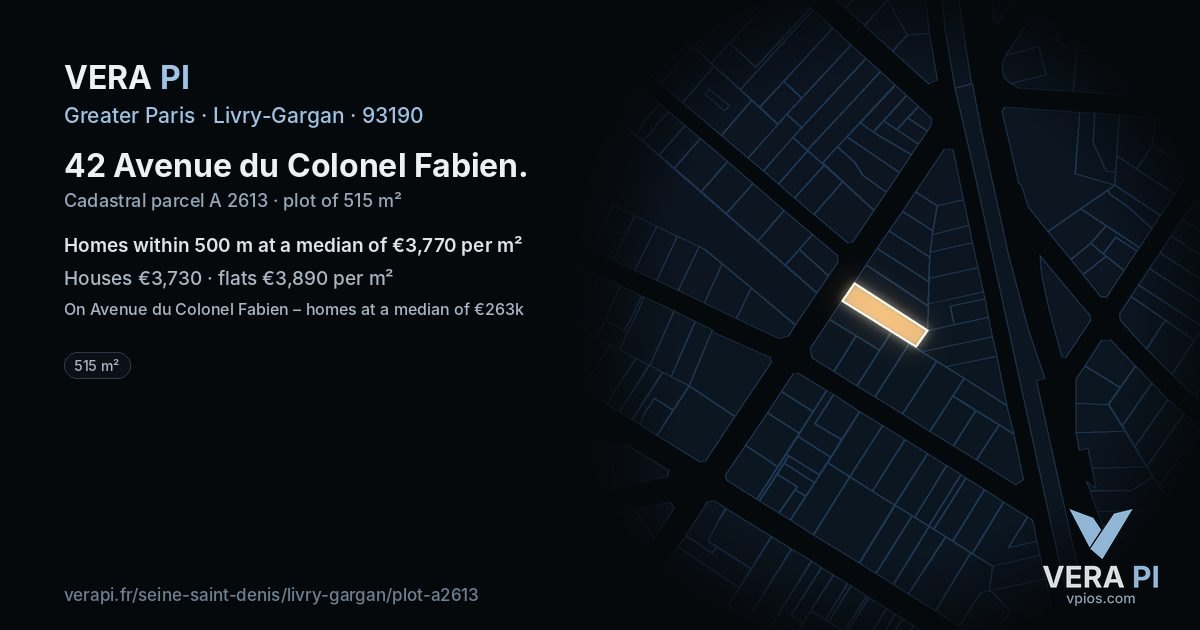 42 Avenue du Colonel Fabien, Livry-Gargan at night – the plot lit, the parcels around coloured by the prices near them
