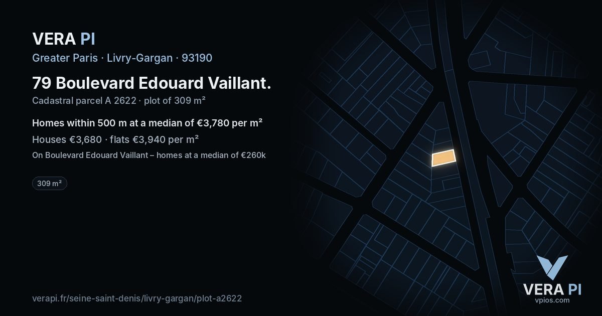 79 Boulevard Edouard Vaillant, Livry-Gargan at night – the plot lit, the parcels around coloured by the prices near them