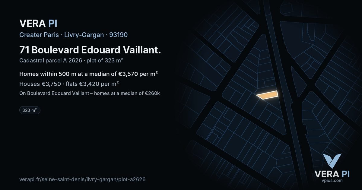 71 Boulevard Edouard Vaillant, Livry-Gargan at night – the plot lit, the parcels around coloured by the prices near them