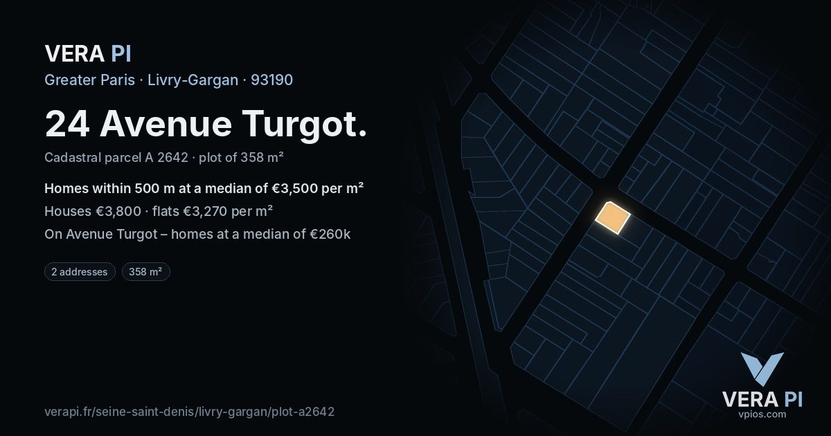 24 Avenue Turgot, Livry-Gargan at night – the plot lit, the parcels around coloured by the prices near them