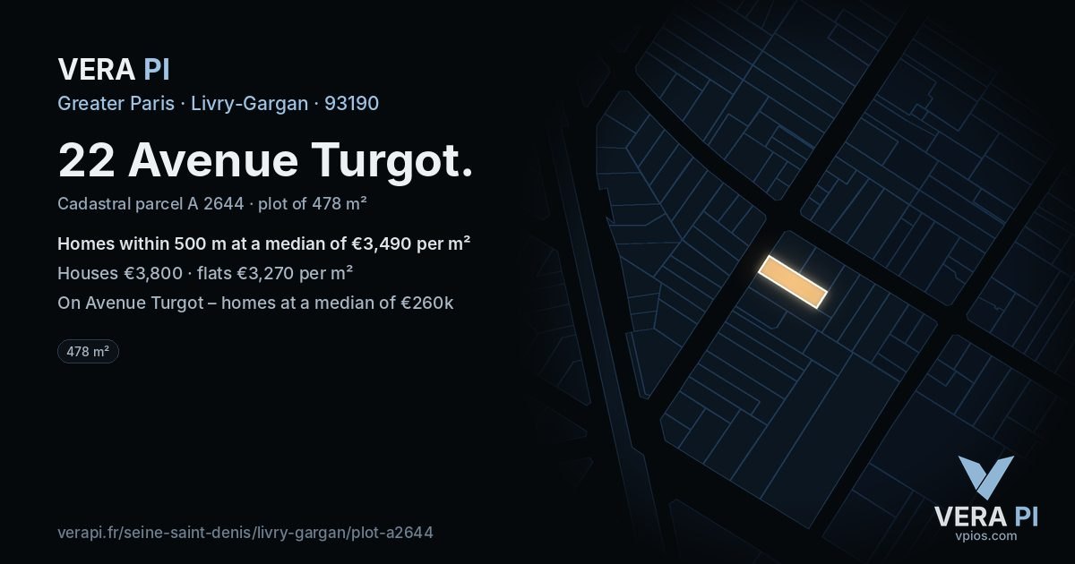22 Avenue Turgot, Livry-Gargan at night – the plot lit, the parcels around coloured by the prices near them