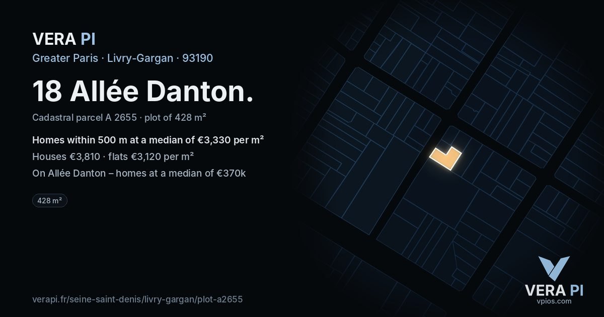 18 Allée Danton, Livry-Gargan at night – the plot lit, the parcels around coloured by the prices near them