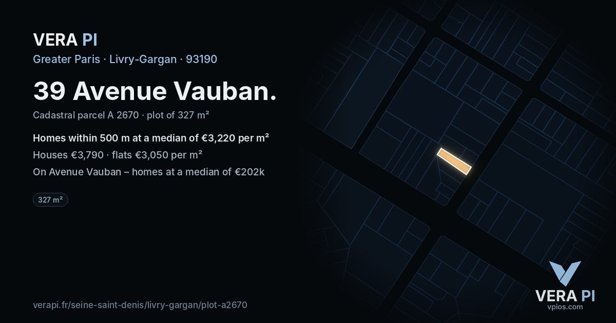39 Avenue Vauban, Livry-Gargan at night – the plot lit, the parcels around coloured by the prices near them