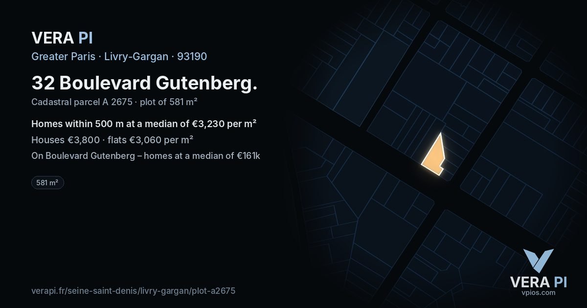 32 Boulevard Gutenberg, Livry-Gargan at night – the plot lit, the parcels around coloured by the prices near them