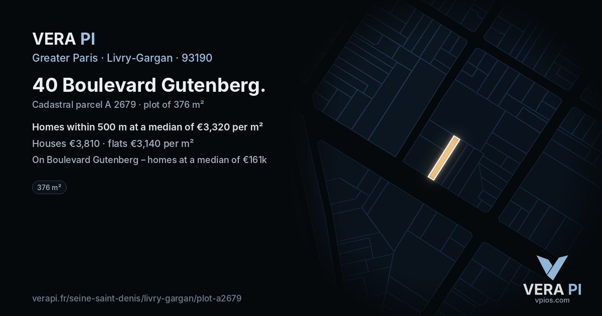 40 Boulevard Gutenberg, Livry-Gargan at night – the plot lit, the parcels around coloured by the prices near them