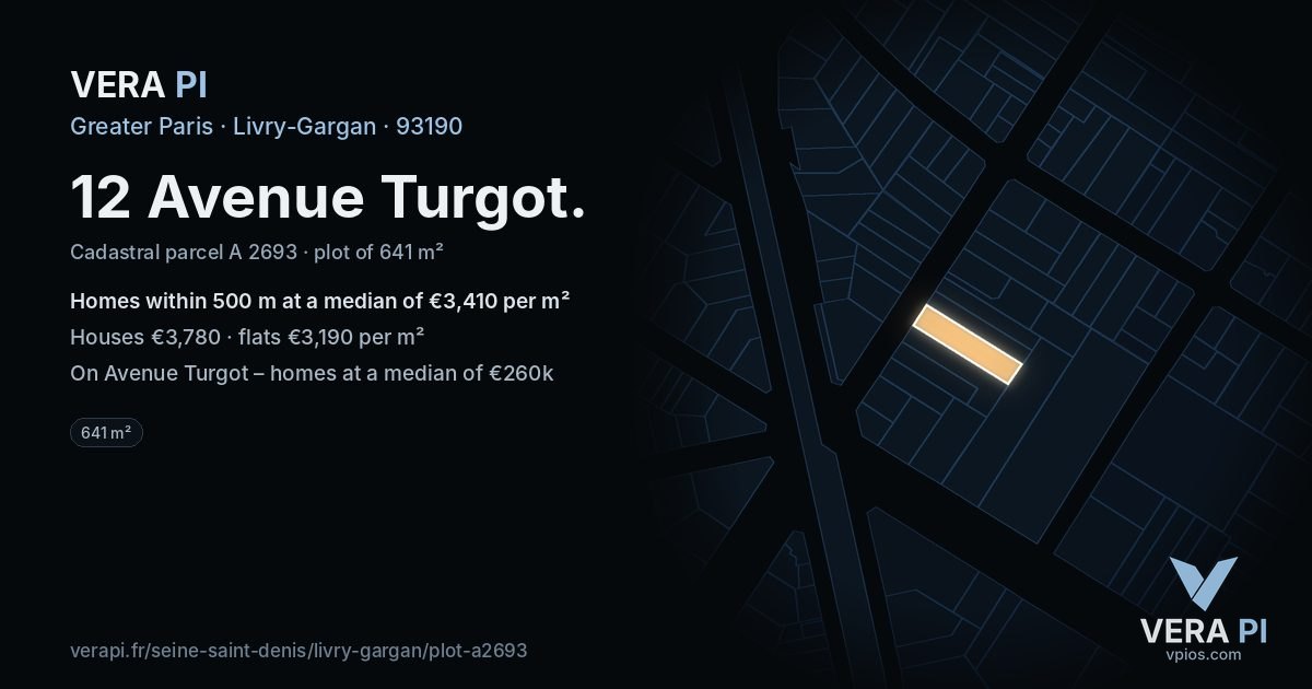 12 Avenue Turgot, Livry-Gargan at night – the plot lit, the parcels around coloured by the prices near them