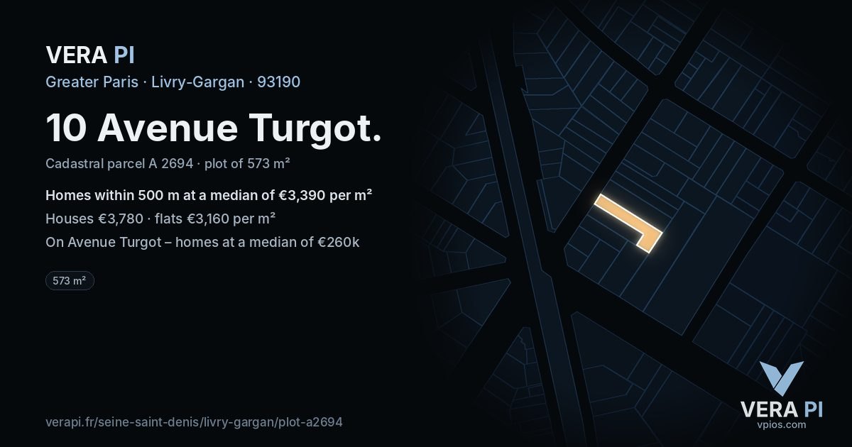 10 Avenue Turgot, Livry-Gargan at night – the plot lit, the parcels around coloured by the prices near them