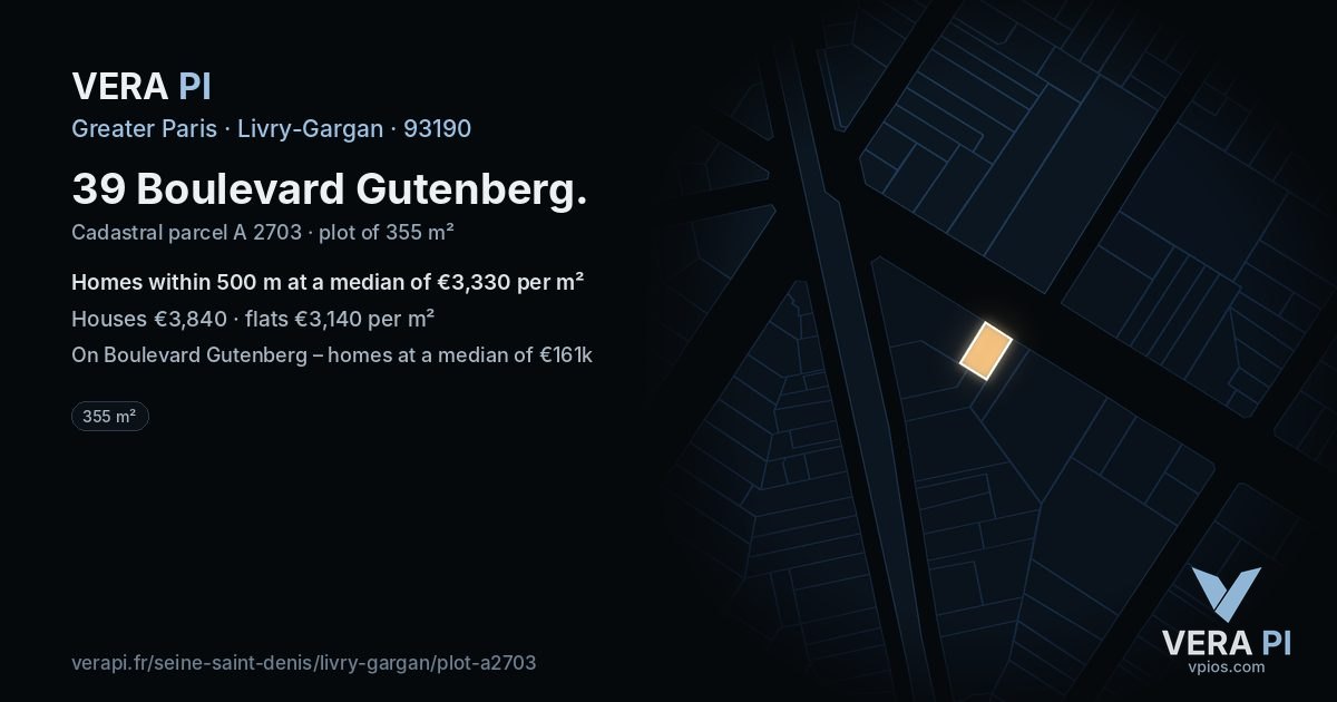 39 Boulevard Gutenberg, Livry-Gargan at night – the plot lit, the parcels around coloured by the prices near them
