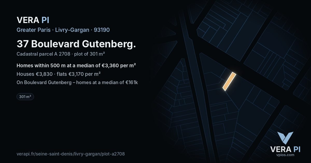 37 Boulevard Gutenberg, Livry-Gargan at night – the plot lit, the parcels around coloured by the prices near them