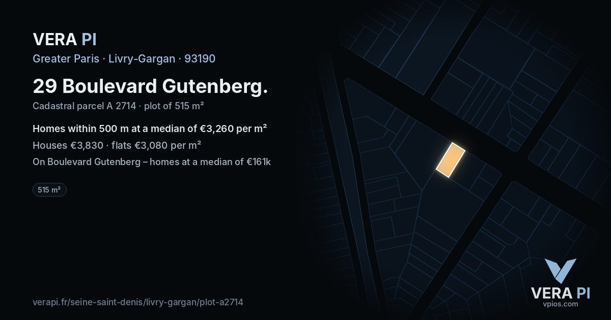 29 Boulevard Gutenberg, Livry-Gargan at night – the plot lit, the parcels around coloured by the prices near them