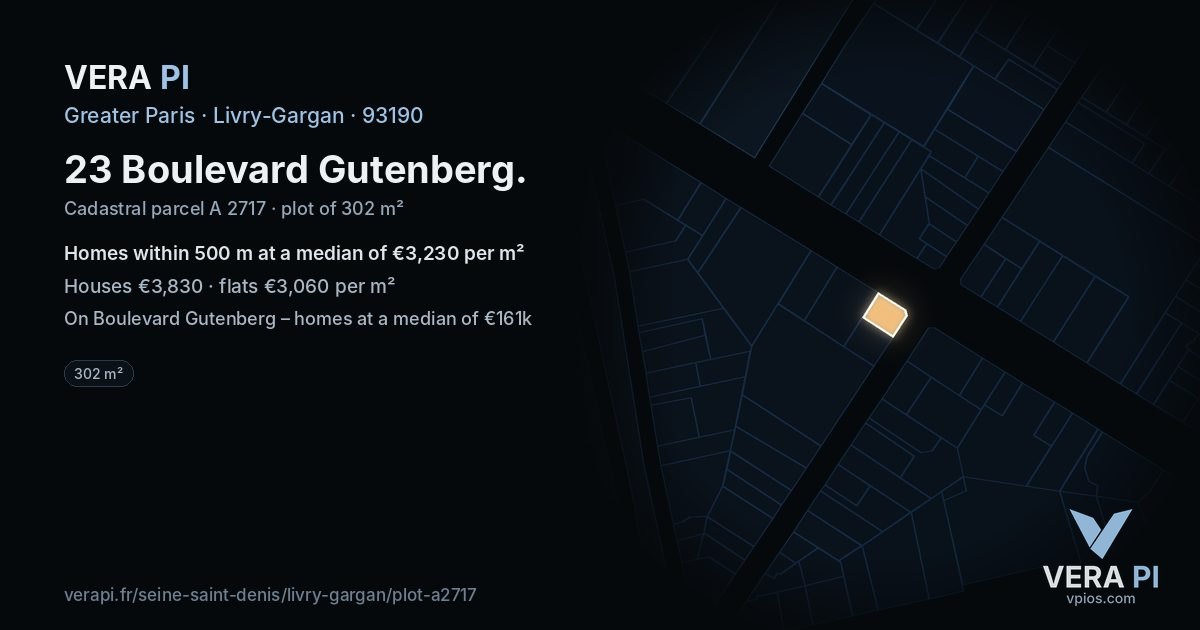 23 Boulevard Gutenberg, Livry-Gargan at night – the plot lit, the parcels around coloured by the prices near them