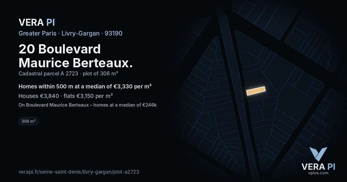 20 Boulevard Maurice Berteaux, Livry-Gargan at night – the plot lit, the parcels around coloured by the prices near them