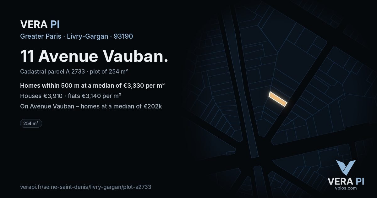 11 Avenue Vauban, Livry-Gargan at night – the plot lit, the parcels around coloured by the prices near them