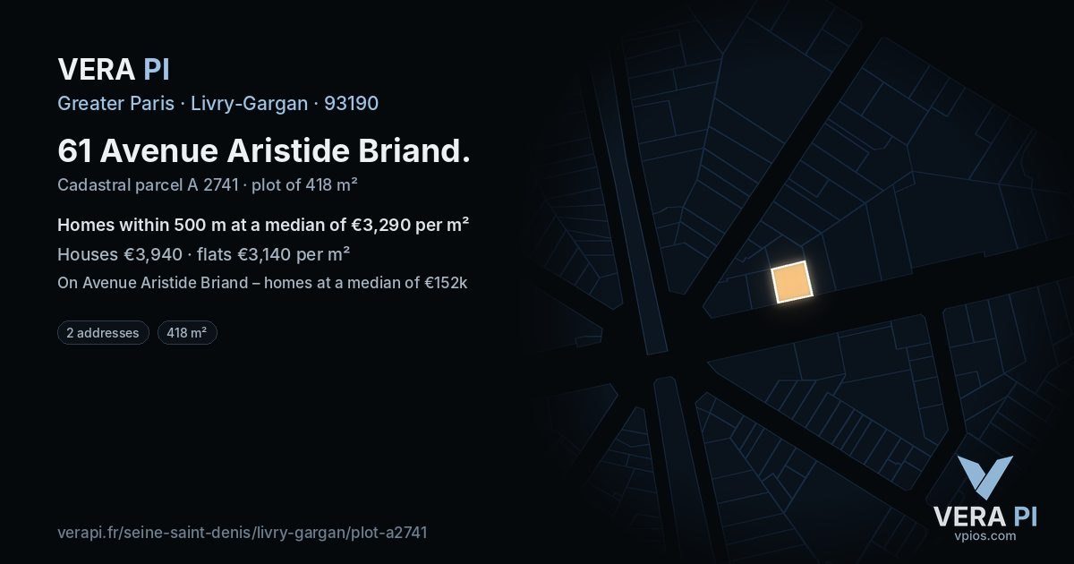 61 Avenue Aristide Briand, Livry-Gargan at night – the plot lit, the parcels around coloured by the prices near them