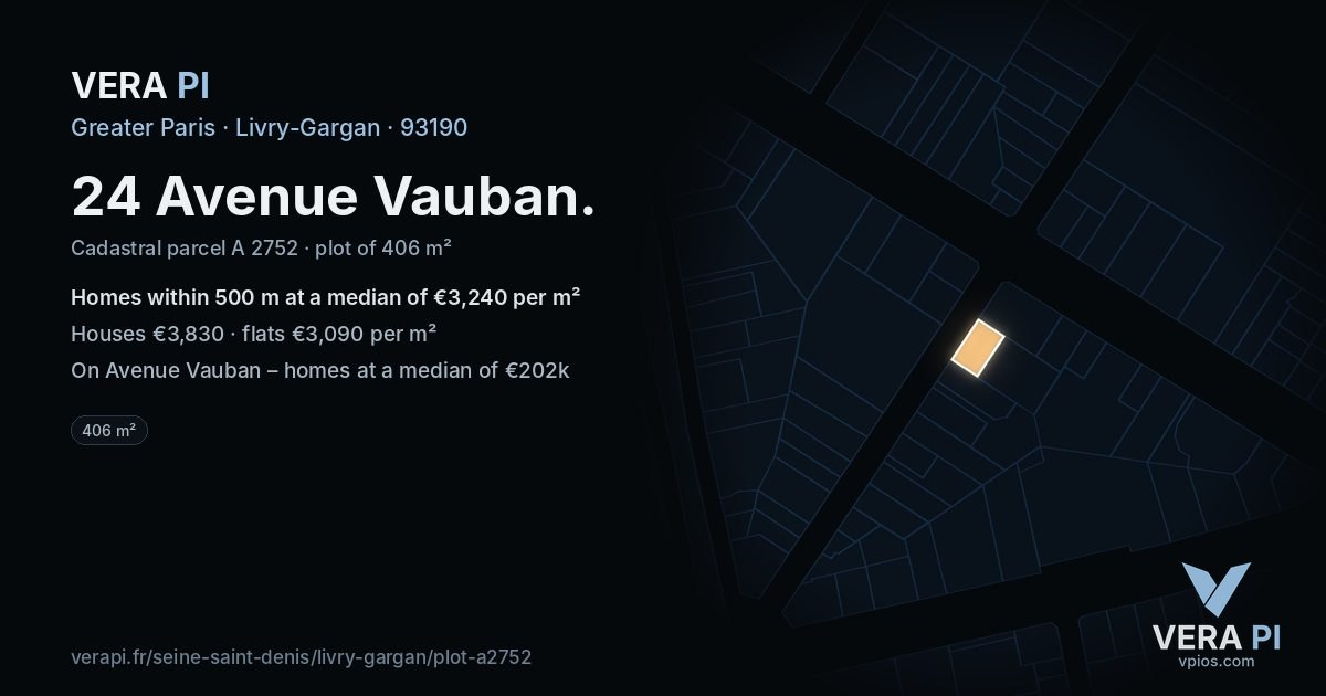 24 Avenue Vauban, Livry-Gargan at night – the plot lit, the parcels around coloured by the prices near them