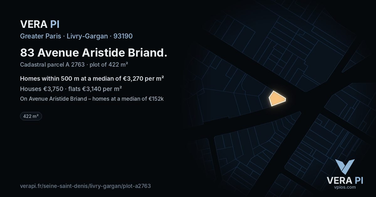 83 Avenue Aristide Briand, Livry-Gargan at night – the plot lit, the parcels around coloured by the prices near them