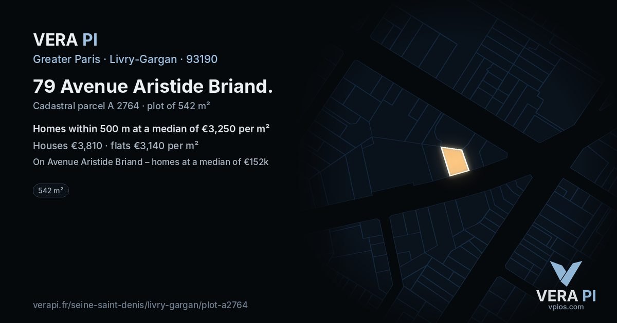 79 Avenue Aristide Briand, Livry-Gargan at night – the plot lit, the parcels around coloured by the prices near them