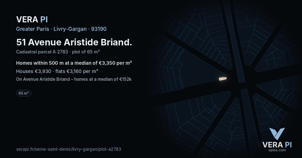 51 Avenue Aristide Briand, Livry-Gargan at night – the plot lit, the parcels around coloured by the prices near them