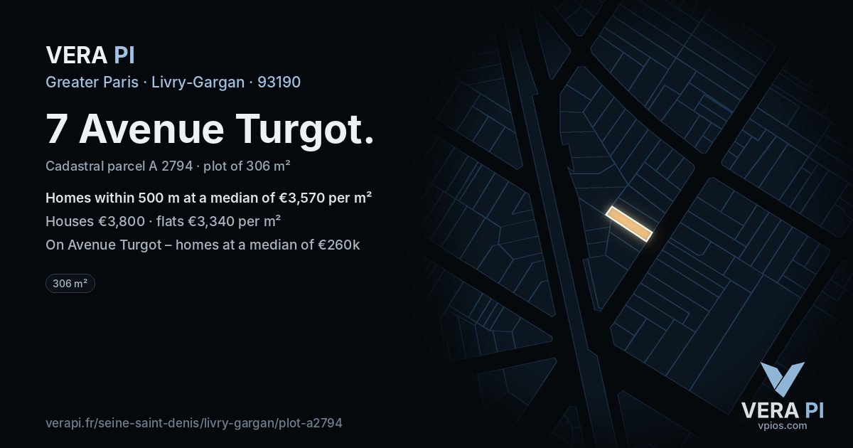 7 Avenue Turgot, Livry-Gargan at night – the plot lit, the parcels around coloured by the prices near them