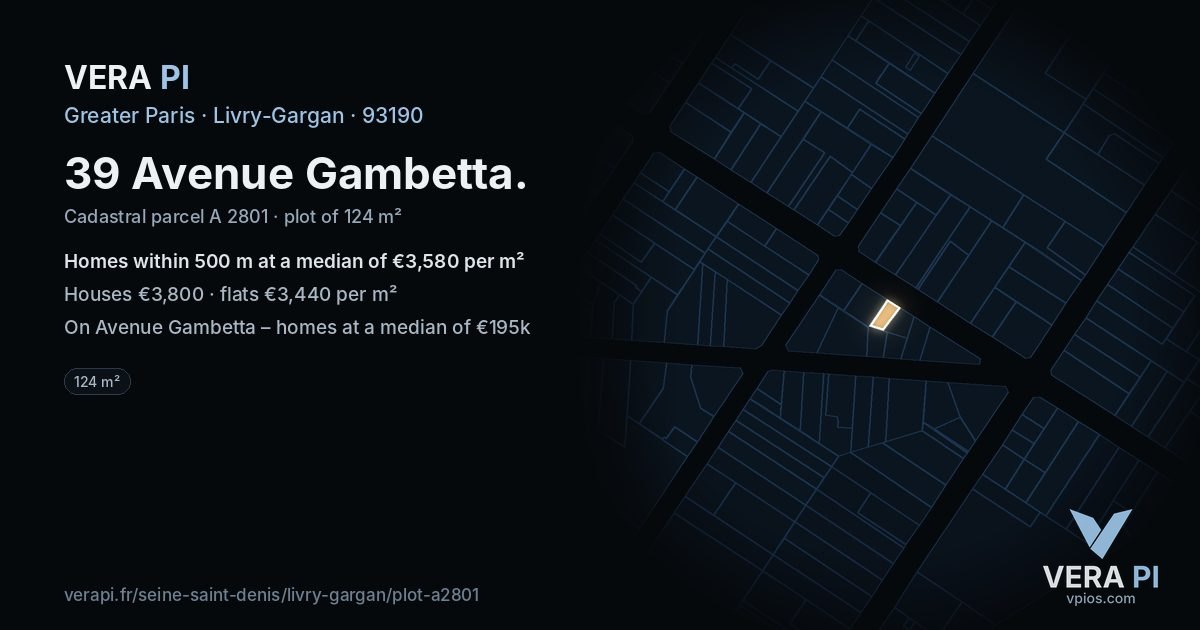 39 Avenue Gambetta, Livry-Gargan at night – the plot lit, the parcels around coloured by the prices near them