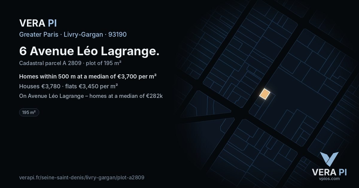 6 Avenue Léo Lagrange, Livry-Gargan at night – the plot lit, the parcels around coloured by the prices near them