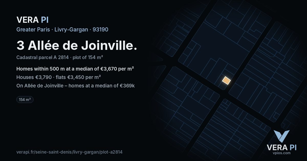 3 Allée de Joinville, Livry-Gargan at night – the plot lit, the parcels around coloured by the prices near them
