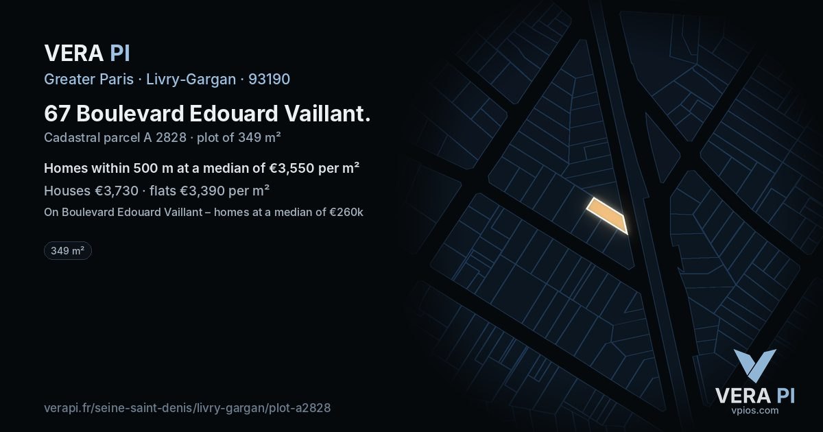 67 Boulevard Edouard Vaillant, Livry-Gargan at night – the plot lit, the parcels around coloured by the prices near them